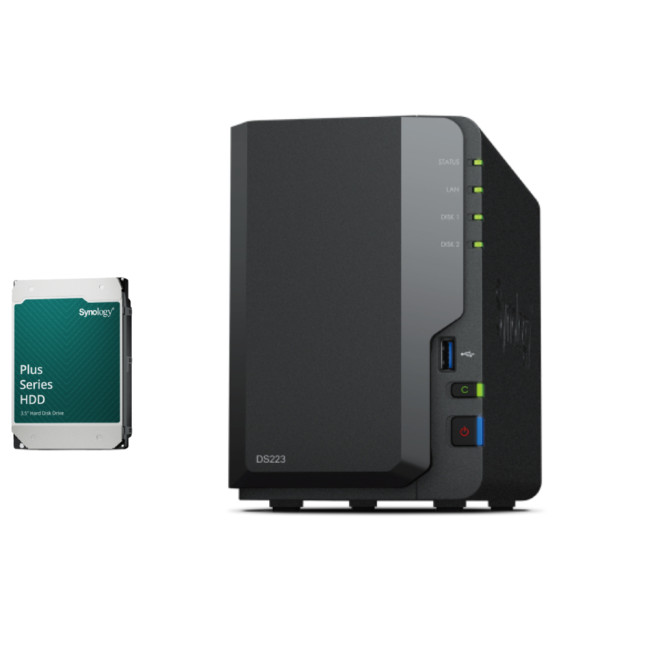 Synology DS223 2-Bay NAS Enclosure (2GB RAM) - 12TB HDD Included Bundle