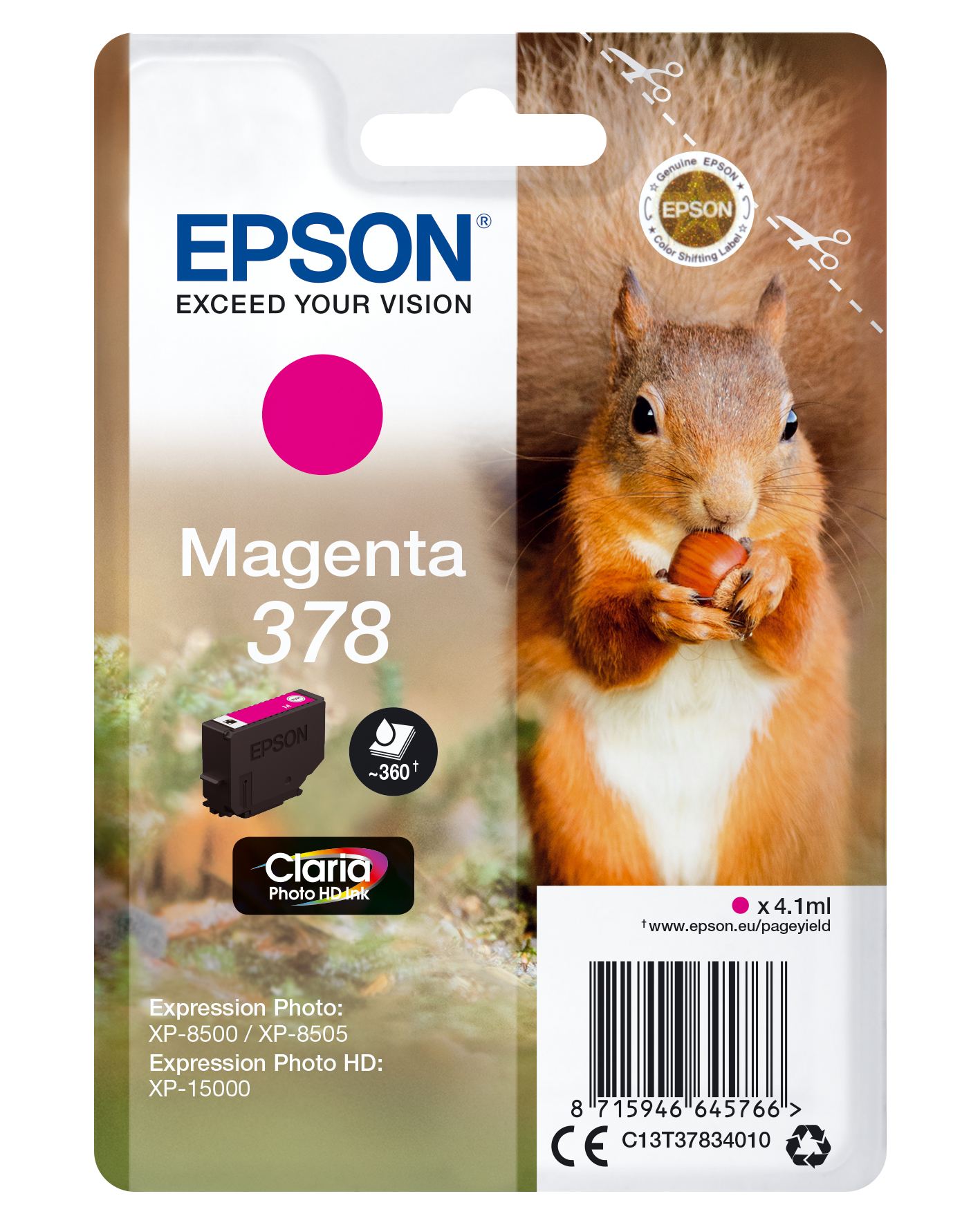Epson Magenta C13t37834010/378 Ink Cartridge 360 Pages 4.1Ml For Epso - Image 8