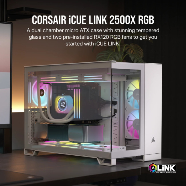 Corsair 2500X RGB Tempered Glass Mid Tower Gaming PC Case - White