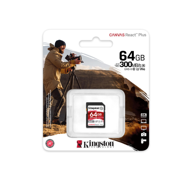 Kingston Technology Canvas React Plus 64 GB SD Memory Card UHS-II Class 10