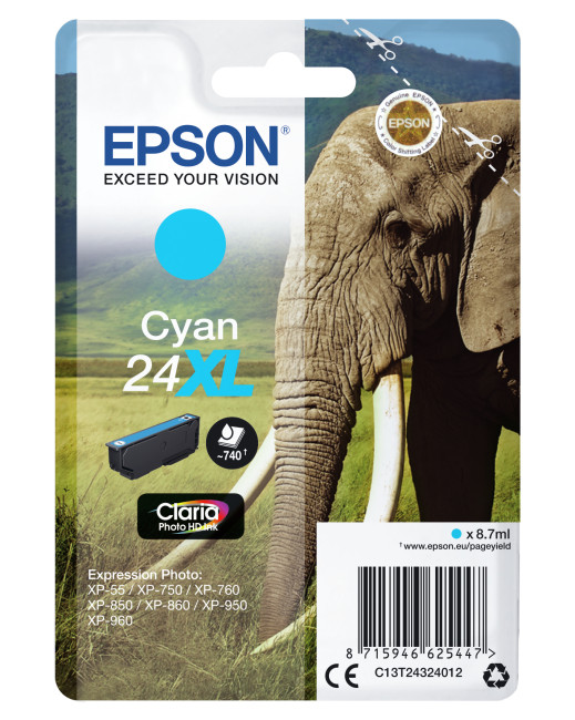 Epson C13T24324012 24XL Cyan Ink Cartridge for 740 Pages