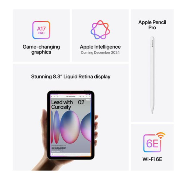 Apple iPad Mini A2995 A17 Pro Chip 8.3" 512GB Storage WiFi + Cellular Tablet - Starlight