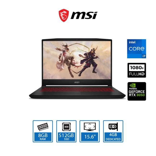 MSI Katana GF66 15.6" FHD IPS Gaming Laptop Intel Core i7-12700H 8GB RAM 512GB SSD NVIDIA GeForce RTX 3050 4GB GDDR6 Graphics Windows 11 Home Advanced - 9S7-158422-070