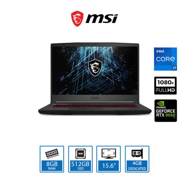 MSI Gaming GF63 Thin 15.6" FHD Gaming Laptop Intel Core i7-11800H 8GB RAM 512GB SSD NVIDIA GeForce RTX 3050 Ti 4GB Graphics Win 11- 9S7-16R612-242