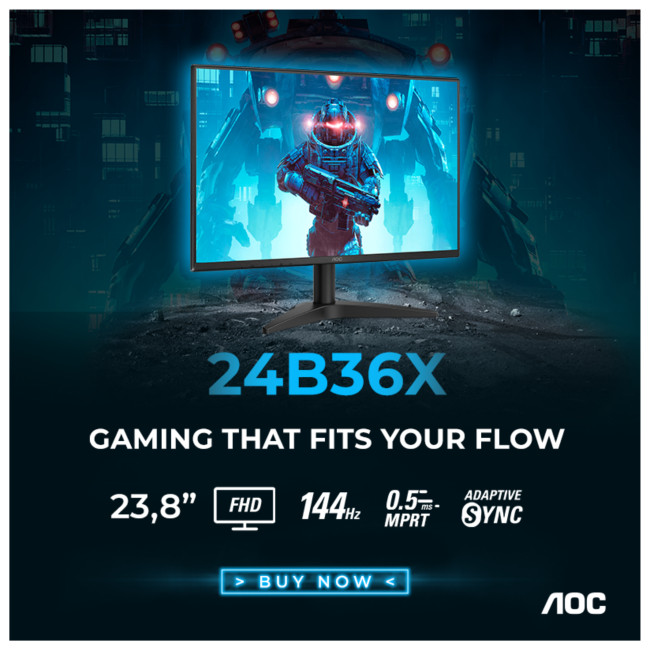 AOC 24B36X 24" IPS Full HD 144Hz 0.5ms Adaptive Sync Gaming Monitor