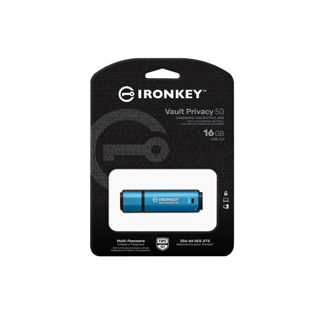 USB Stick Kingston Technology IronKey Vault Privacy 50 USB flash drive 16GB USB 3.2 Flash Drive - Blue