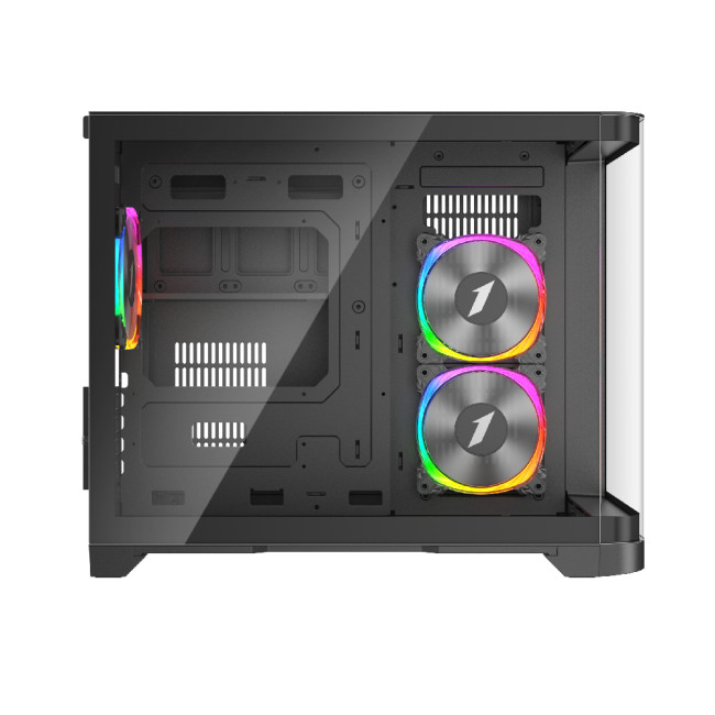 1st Player UV6 Tempered Glass Micro ATX Gaming Case - Black with 3 RGB Fans