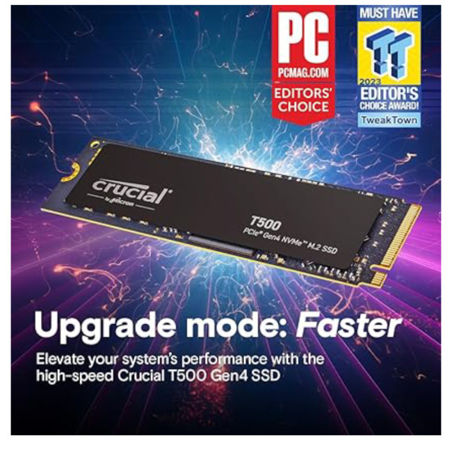 Crucial T500 1TB M.2 PCIe 4.0 Micron 3D TLC NAND Solid state drive - NVMe - Black