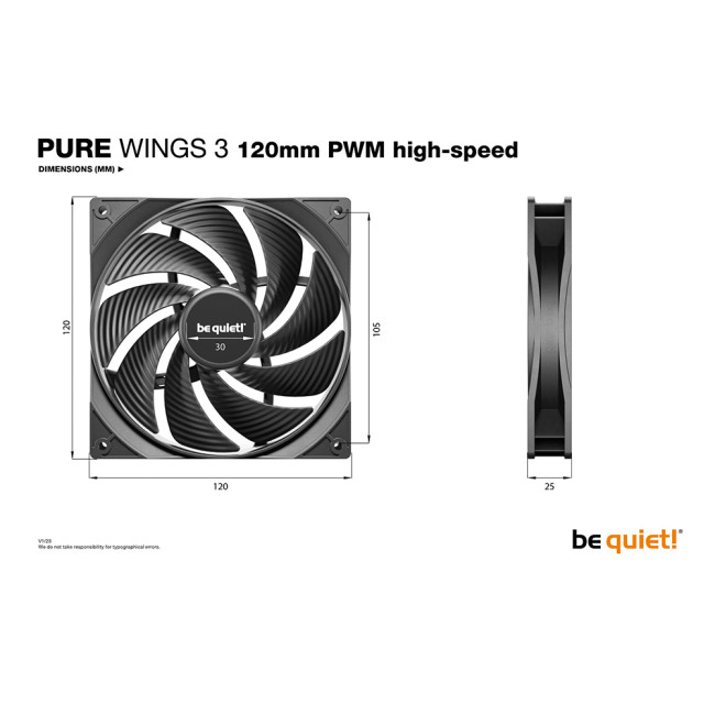 Be Quiet! Pure Wings 3 120mm PWM high-speed 4-Pole Fan Motor Technology 4-pin PWM PC Fan