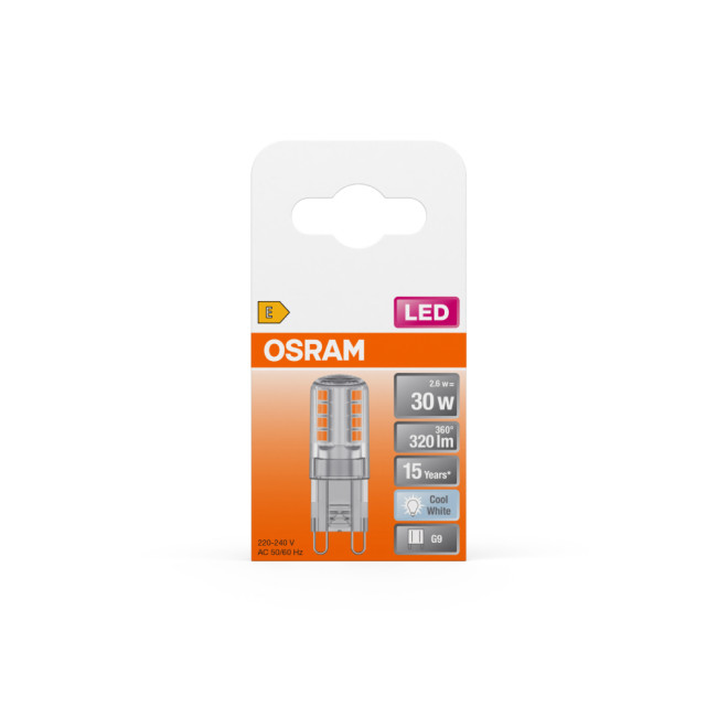 Osram LED Pin 30 300&#176; 2.6 Watt G9 Clear Cool White Lamp with retrofit pin base