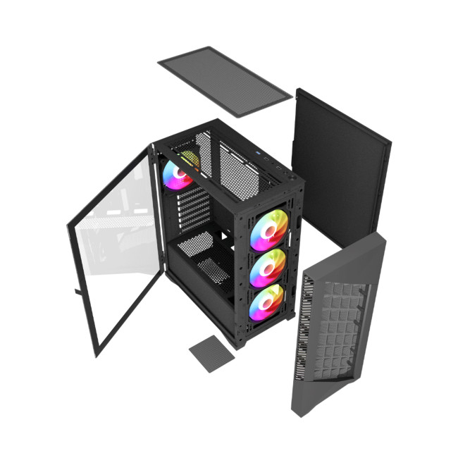 Vida Typhoon ATX ARGB Tempered Glass Gaming PC Case - Black