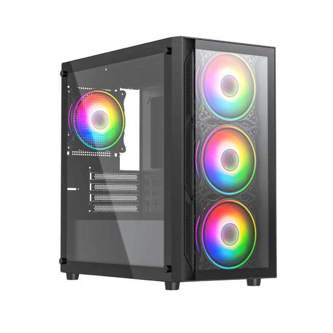 Vida Lucid Micro-ATX Tower Tempered Glass Gaming PC Case - Black
