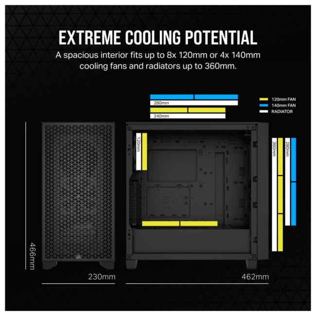 Corsair 3000D Airflow Mid Tower Tempered Glass ATX Gaming PC Case - Black