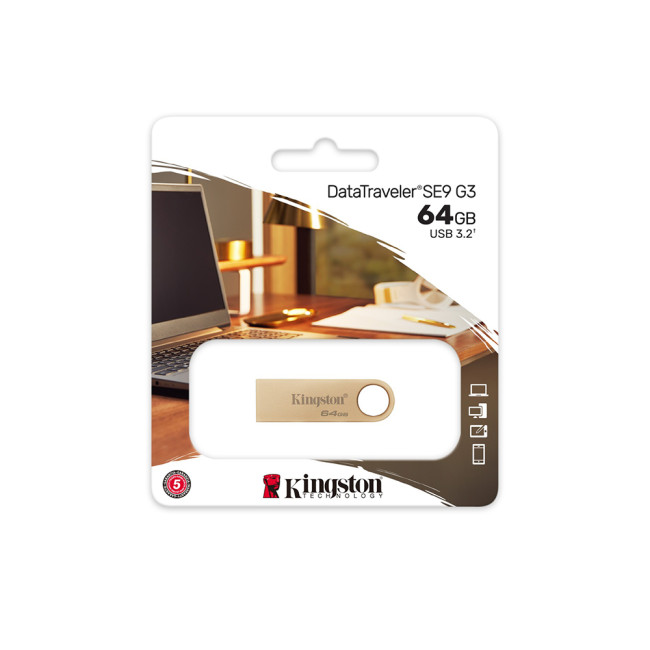 USB Stick Kingston Technology DataTraveler 64GB Metal USB 3.2 SE9 G3 Flash Drive - Gold