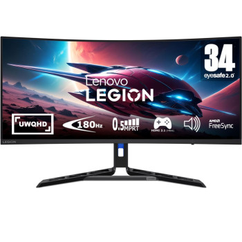 Lenovo Legion R34w-30 34" Wide Quad HD VA 180Hz 0.5ms HDR10 Height Adjustable Curved Gaming Monitor with Speakers
