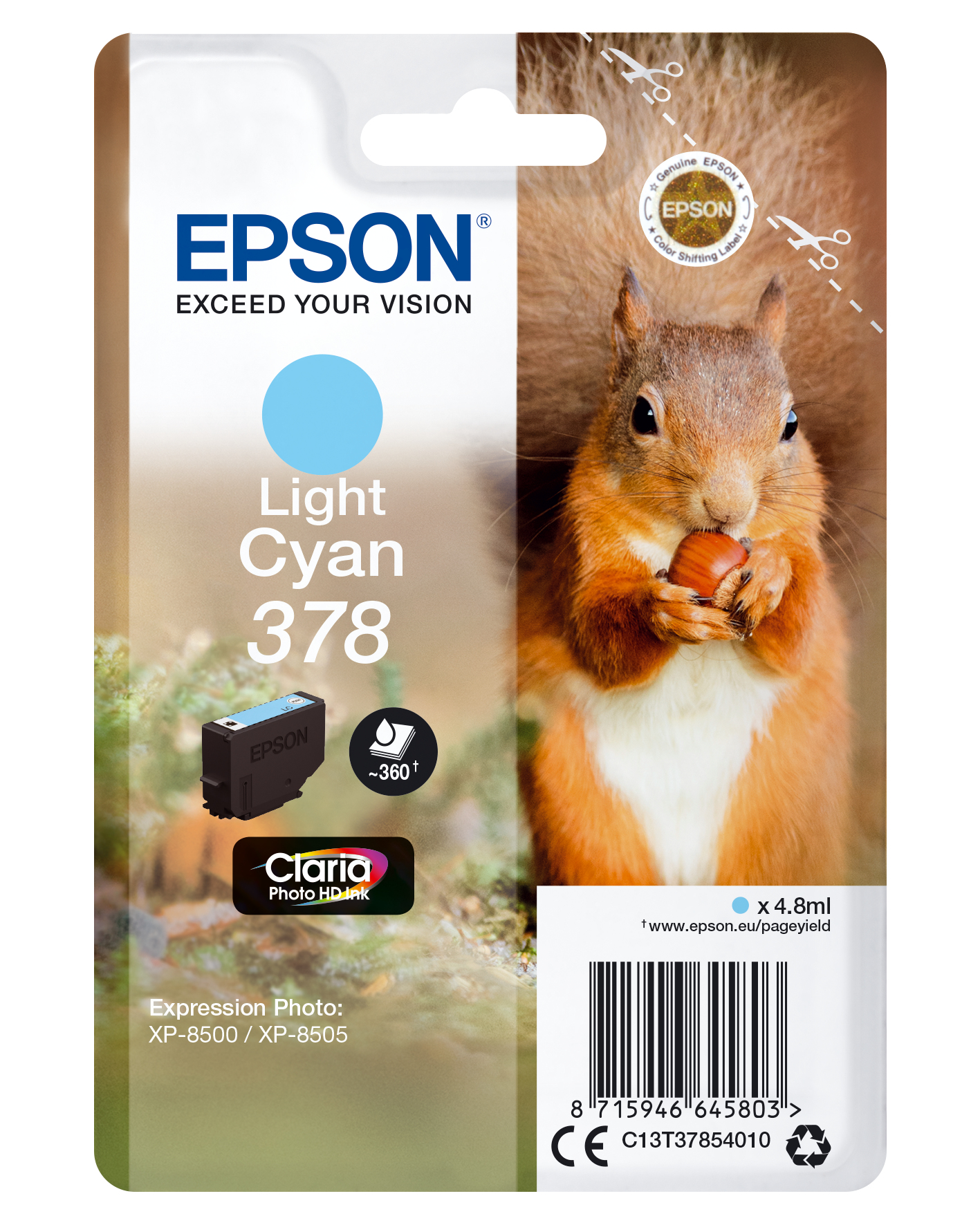 Epson Light/Cyan C13t37854010/378 Ink Cartridge 360 Pages 4.8Ml For E - Image 7
