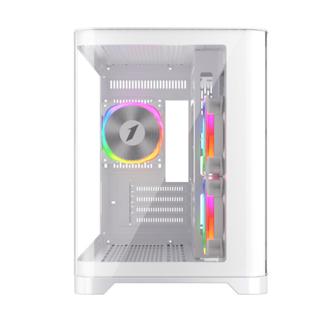 1st Player UV6 Tempered Glass Micro ATX Gaming Case - White with 3 RGB Fans