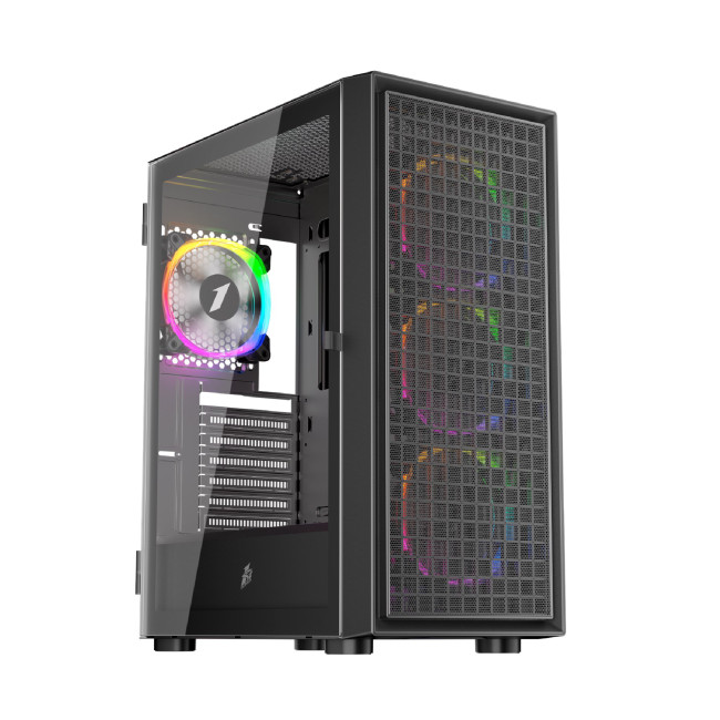 1st Player Go6-BK-4FS1 Tempered Glass Mid Tower Gaming Case - Black with RGB Fans
