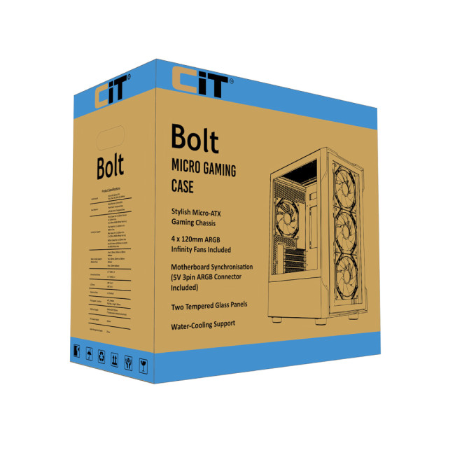 Bolt Black RGB Tempered Glass Micro ATX Gaming Case - Black