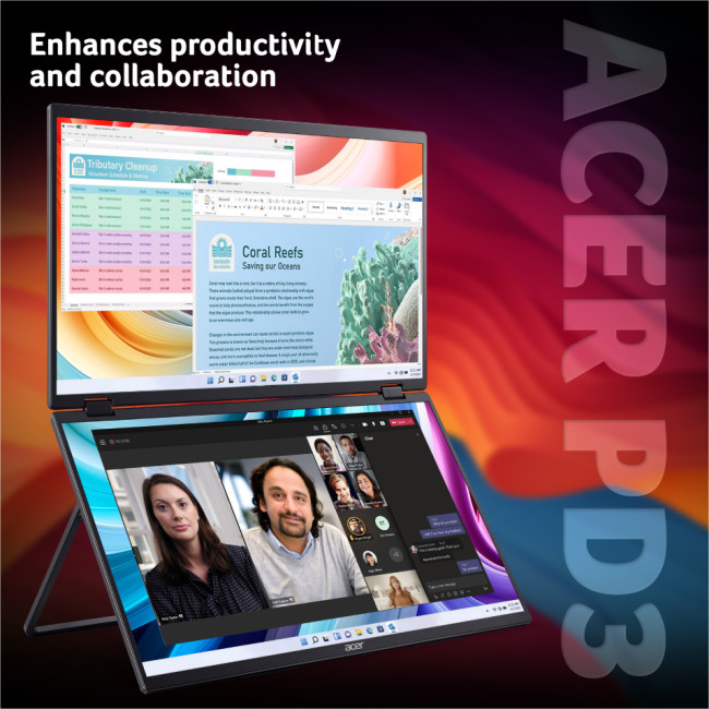 Acer PD193QE Dual 18.5" Full HD Portable IPS monitor USB-C & HDMI 315 degree foldable