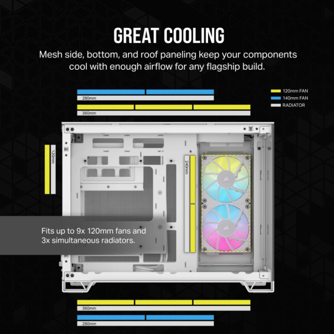 Corsair 2500X RGB Tempered Glass Mid Tower Gaming PC Case - White