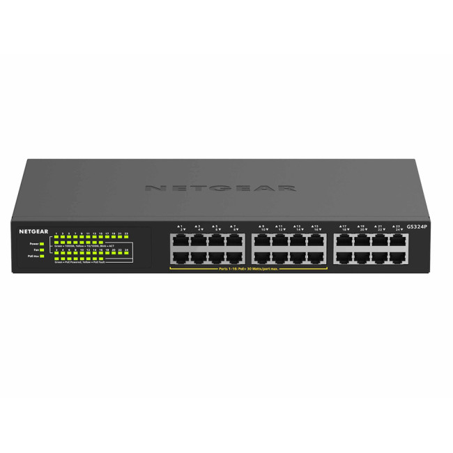 NETGEAR GS324P Unmanaged Gigabit Ethernet 24 Ports Network Switch - Black