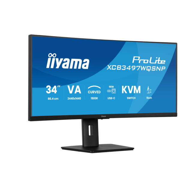 iiyama Prolite XCB3497WQSNP-B1 34" Curved UWQHD USB-C 95W RJ45 Height Adjust Docking Monitor