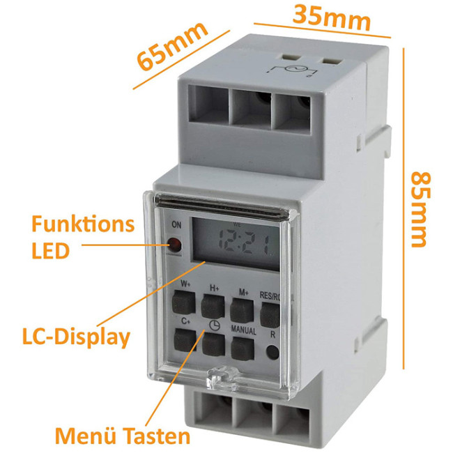 ChiliTec Weekly Timer Switch Digital for Panel Installation 230 V Max. 3500 W