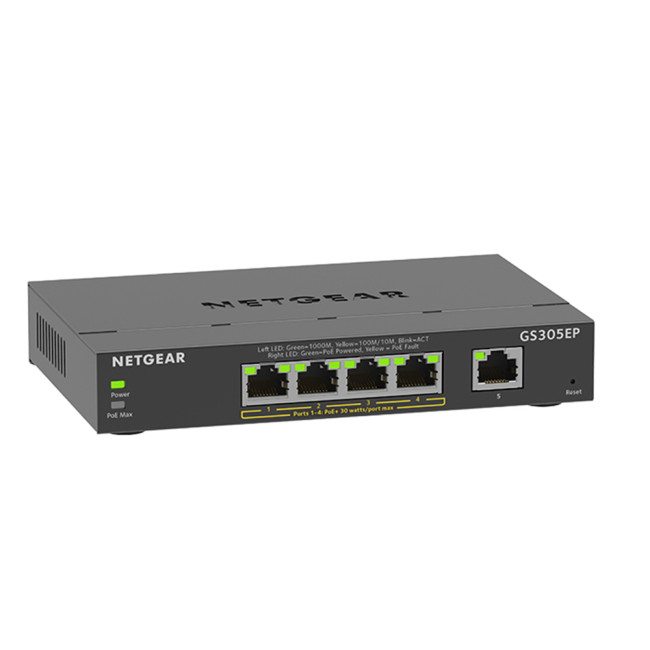 NETGEAR GS305EP  Managed  Gigabit Ethernet 5 Ports Network Switch - Black