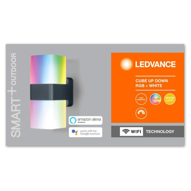 LEDVANCE Smart+ Wi-Fi 13.5W LED Up / Down RGBW Cube Wall Light Dark Grey 3000K - 4058075478077