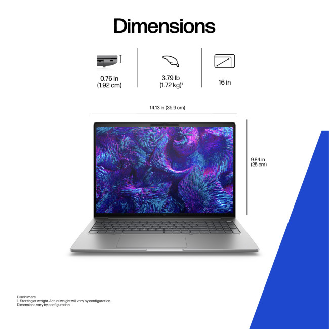 HP ZBook 8 G1i 16" Mobile Workstation Intel Core Ultra 7 255H 32GB RAM 1TB SSD RTX 500 Ada 16" WUXGA Windows 11 Pro AI Business Laptop