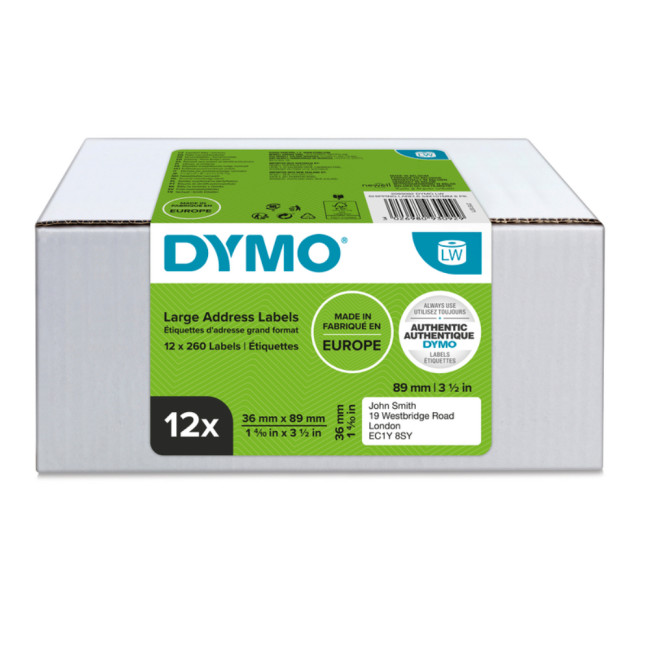 Refurbished Dymo 2093093 10-Roll LW labels 99012 36 x 89mm White Paper Permanent Adhesive