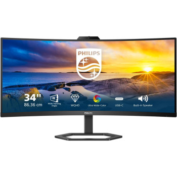 Philips 5000 series 34E1C5600HE 34" UltraWide Quad HD VA 100Hz 4ms USB-C Height Adjustable Curved Monitor with Speakers and Webcam