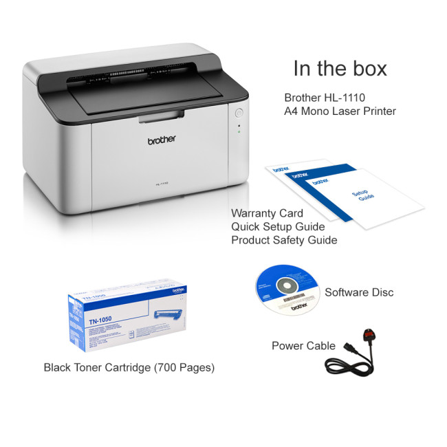 Brother HL-1110E USB 2400 x 600 dpi A4 Mono Laser Printer White - HL1110ZU1