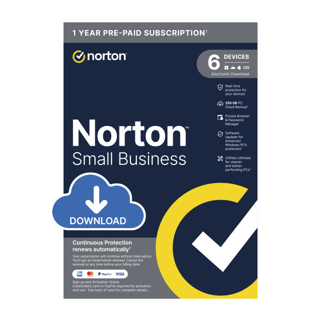 Norton Small Business 2.0 - 250GB, 1 User, 6 Devices, 1-Year Enrollment Digital Key