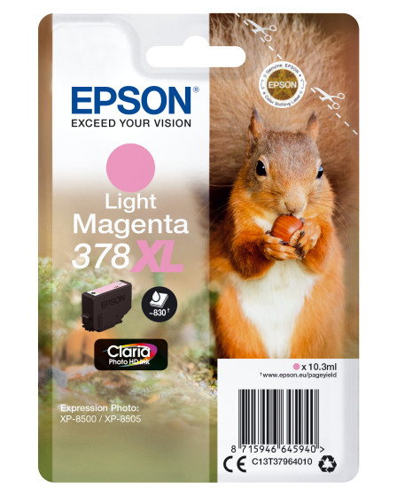 Epson Squirrel Singlepack Light Magenta 378XL Claria Photo HD Ink, 830 pages