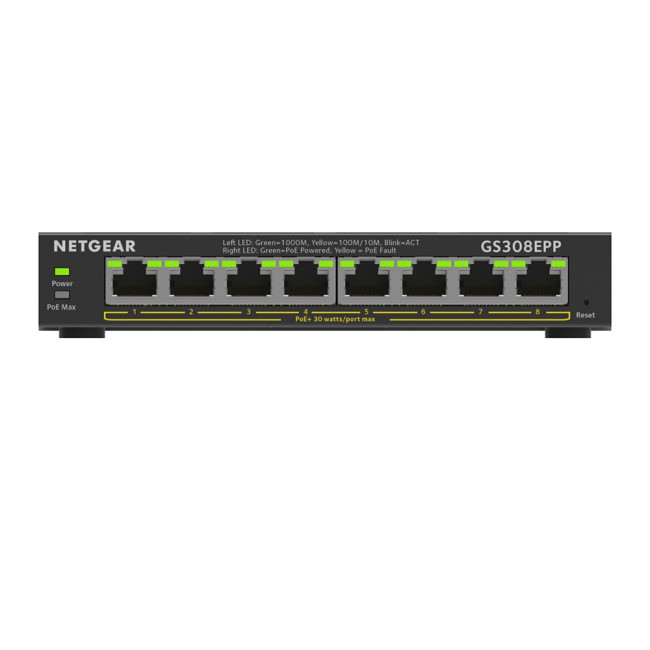 NETGEAR GS308EPP Managed Gigabit Ethernet 8 Ports Network Switch - Black