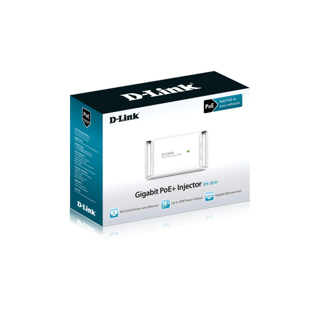 D-Link DPE-301GI Gigabit PoE+ Injector 802.3af/at 30W RJ-45 100m