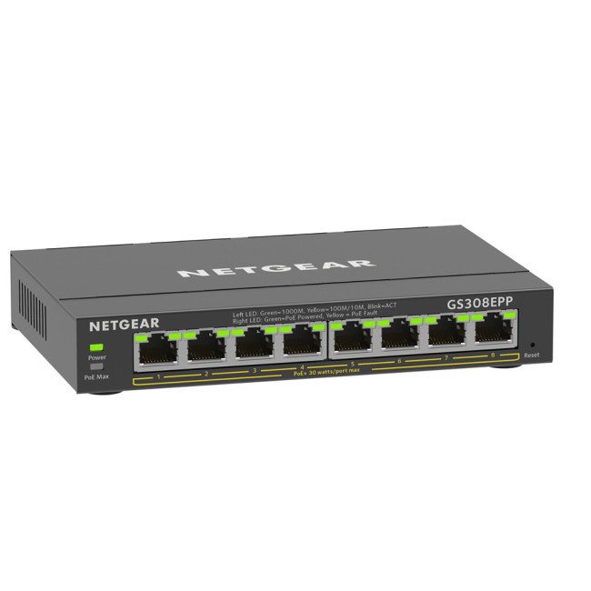 NETGEAR GS308EPP Managed Gigabit Ethernet 8 Ports Network Switch - Black