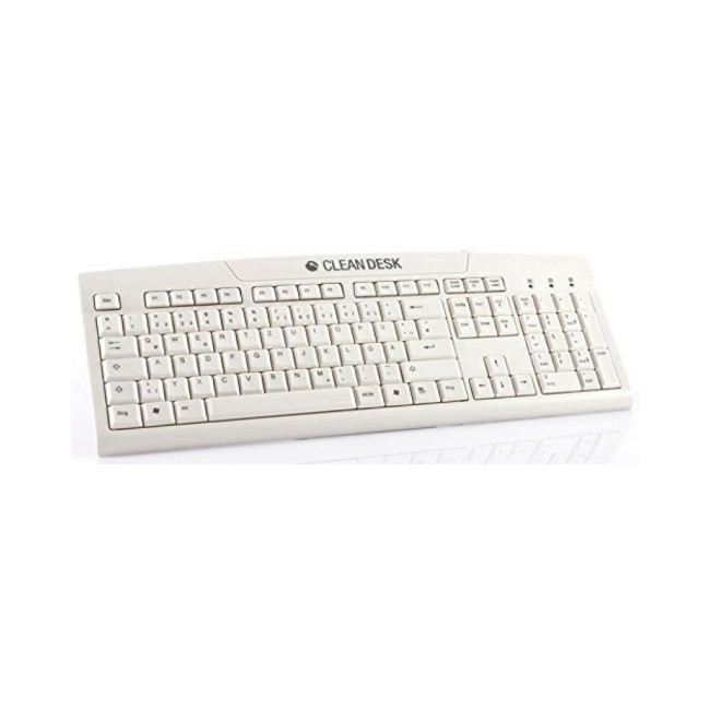 Refurbished Gett Clean Desk - KL20232 USB Keyboard Waterproof Fluester Stop 105 Keys with German Layout- White