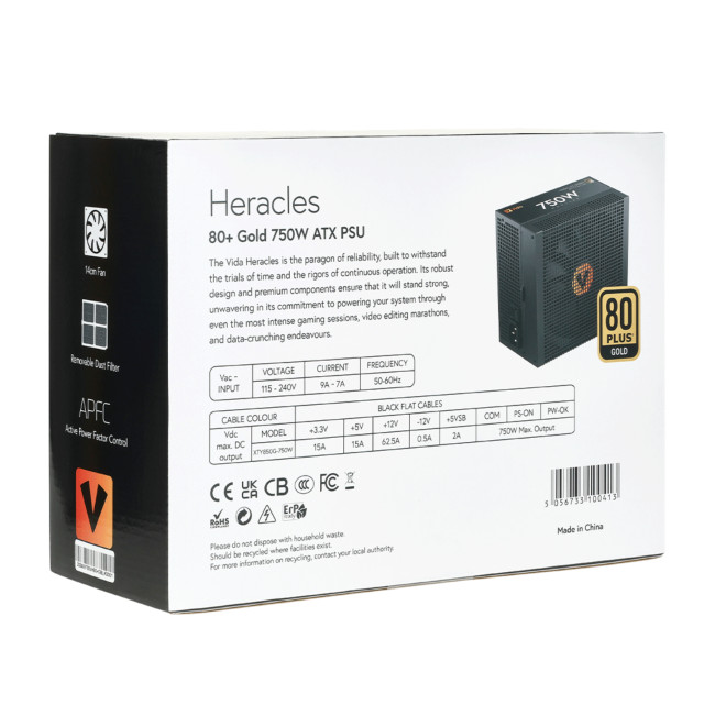 Vida Heracles 750W ATX 3.1 80 Plus Gold Fully Modular PSU Power Supply - Black