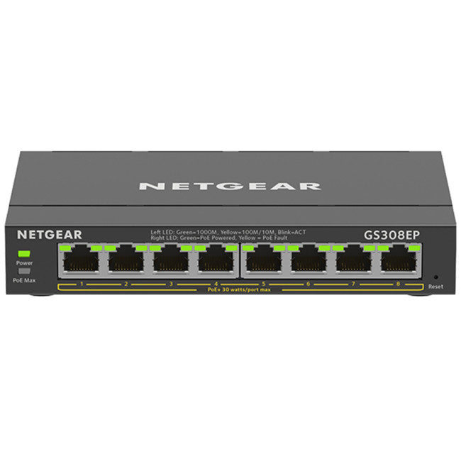 NETGEAR GS308EP Managed Gigabit Ethernet 8 Ports Network Switch - Black