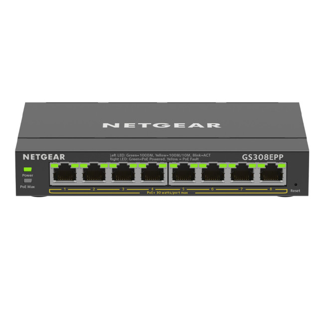NETGEAR GS308EPP Managed Gigabit Ethernet 8 Ports Network Switch - Black