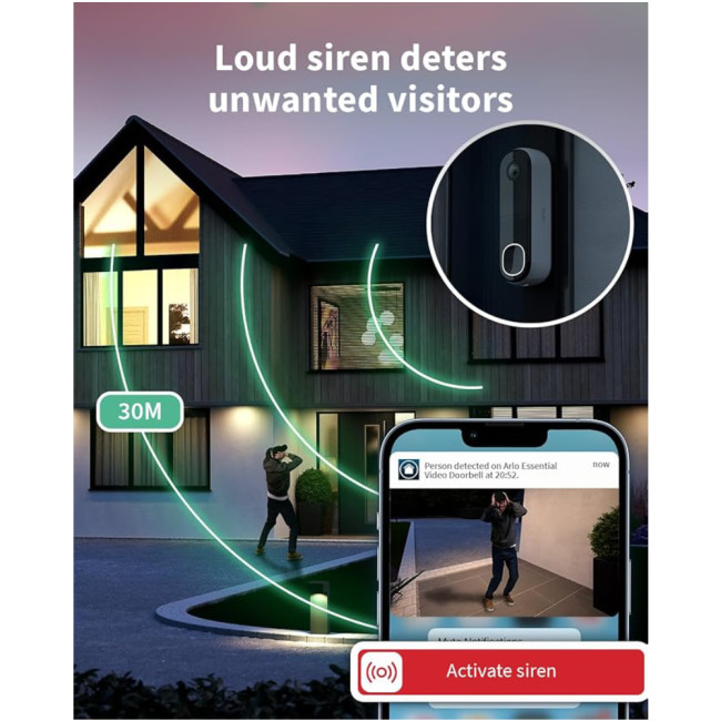 Arlo Essential 2 Full HD 1080p 180&#176; Motion Sensor Night Vision Smart Video Doorbell