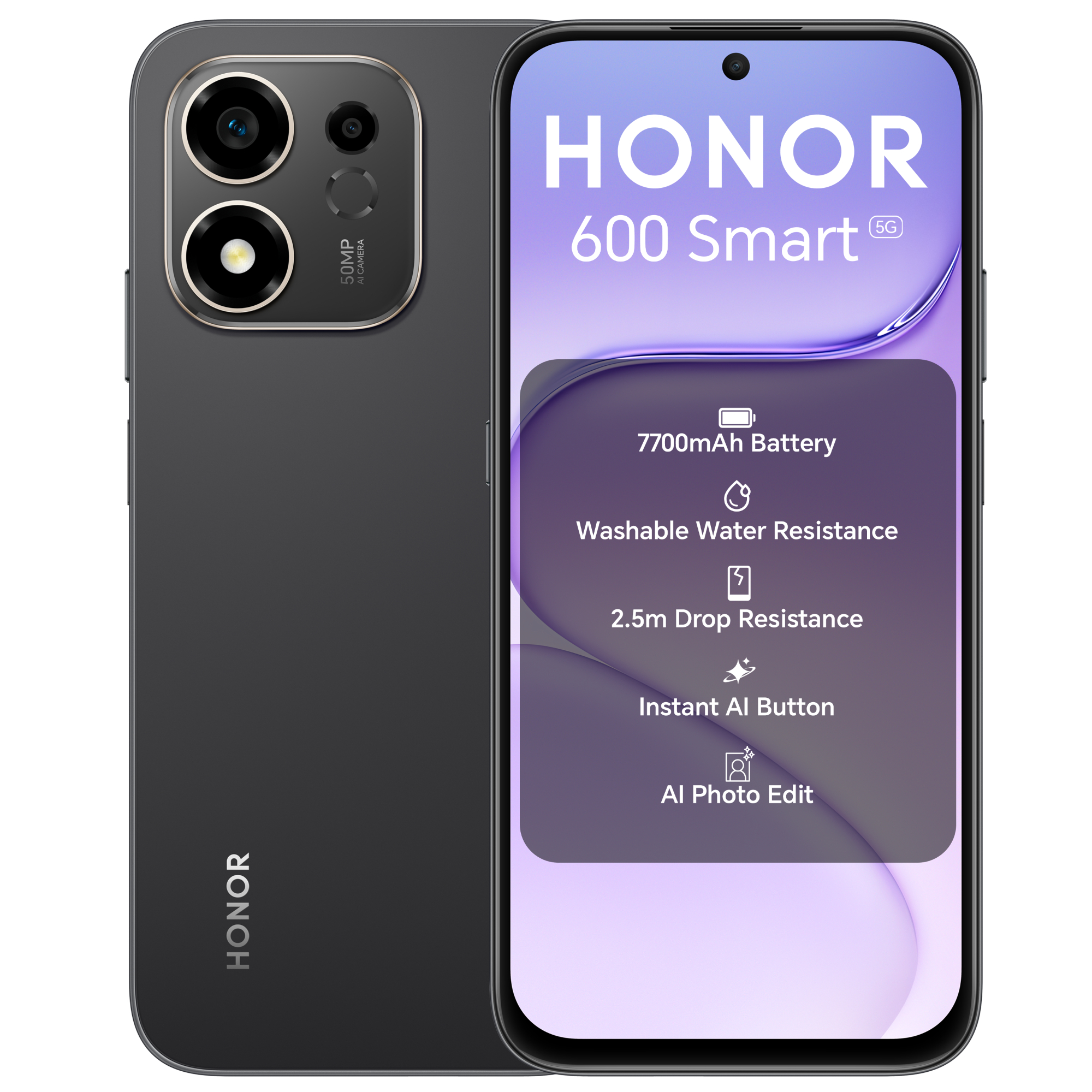 HONOR 600 Smart 6.8" LCD Snapdragon 4 Gen 4 4GB RAM 128GB Storage 5G Dual-SIM MagicOS Smartphone - Velvet Black