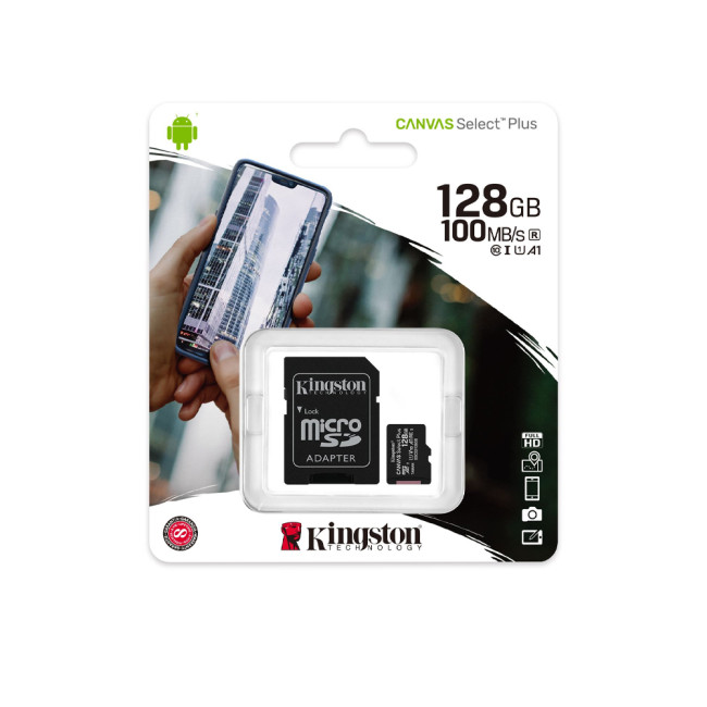 Kingston 128GB Canvas Select Plus UHS-I microSDXC Memory Card with SD Adapter