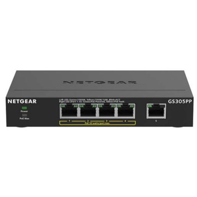 NETGEAR GS305EPP Managed Gigabit Ethernet 5 Ports Network Switch - Black