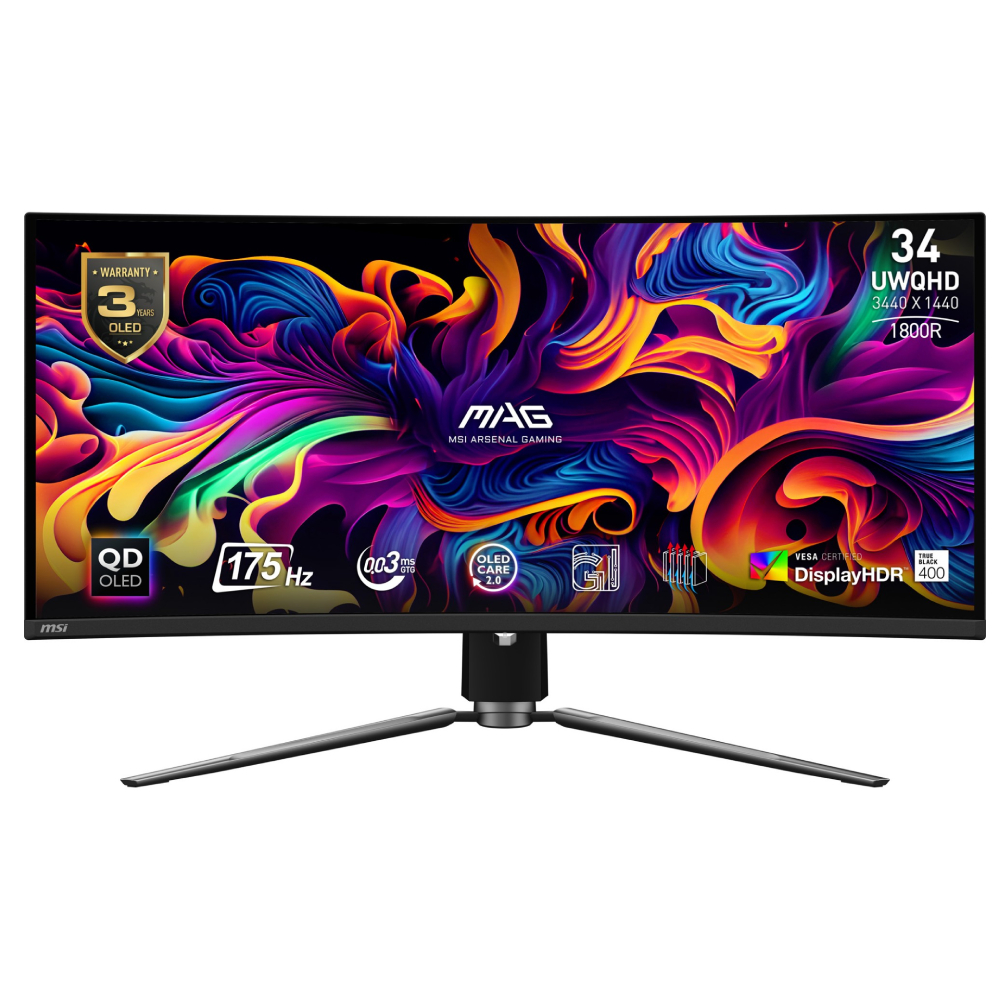 MSI MAG 341CQP QD-OLED 34" QD-OLED  Ultrawide Quad HD 175 Hz 0.03 ms Height Adjustable Black Gaming Monitor