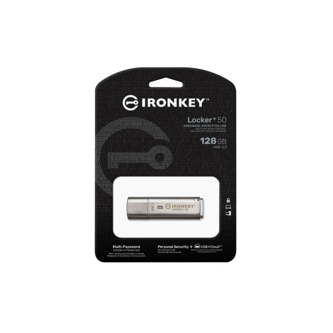 USB Stick Kingston Technology IronKey Locker+ 50 USB flash drive 128GB USB 3.2 Flash Drive - Silver