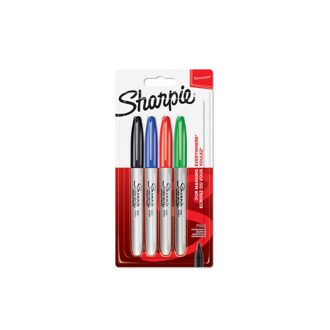 Sharpie Fine Tip Pack of 4 Permanent Marker Assorted RGBK- 1985858